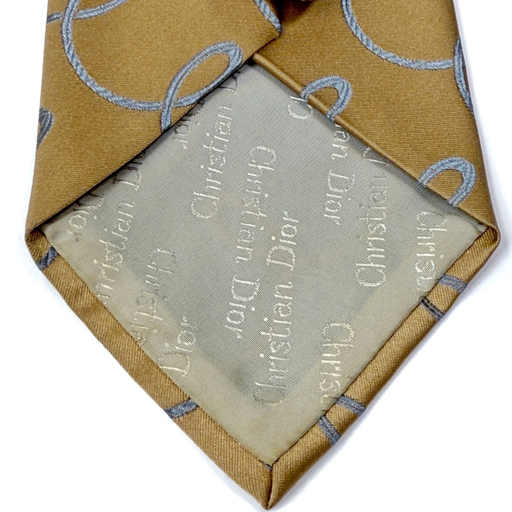 Christian Dior All Silk Necktie Gold Blue Loops Pattern Weighted Mens Tie - Picture 6 of 6